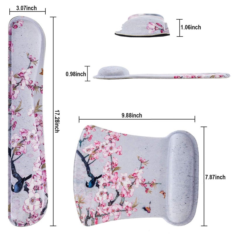 AORTDES Ergonomic Keyboard Mouse Pad Set with Wrist Rest Support, Memory Foam Hand Rest Wrist Cushion Set for Laptop/Notebook/Desktop/Computer/Gaming/Office/Desk, Easy Typing & Pain Relief(Bird & Pink Flower) - Image 2